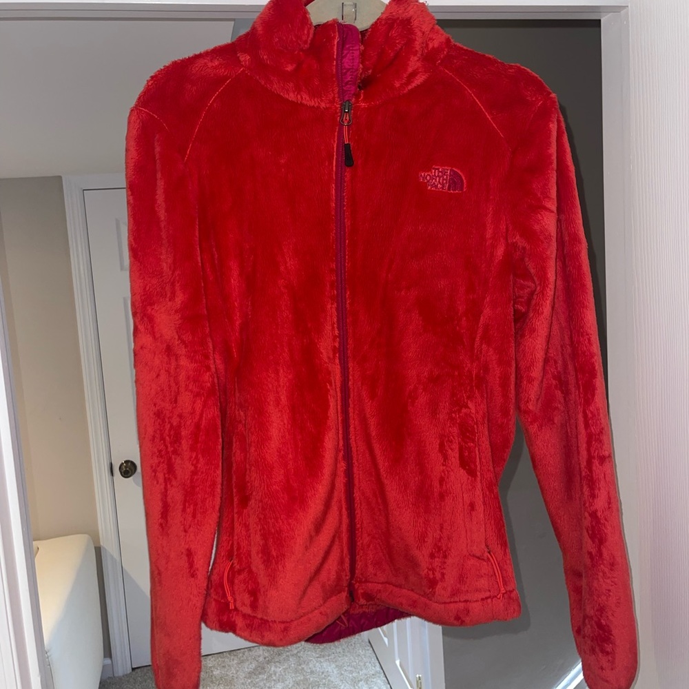The North Face fur jacked. Red orange. Size Medium.